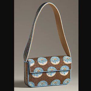 Anthropologie Beaded Shoulder Bag / Donuts in Brown and Blue
